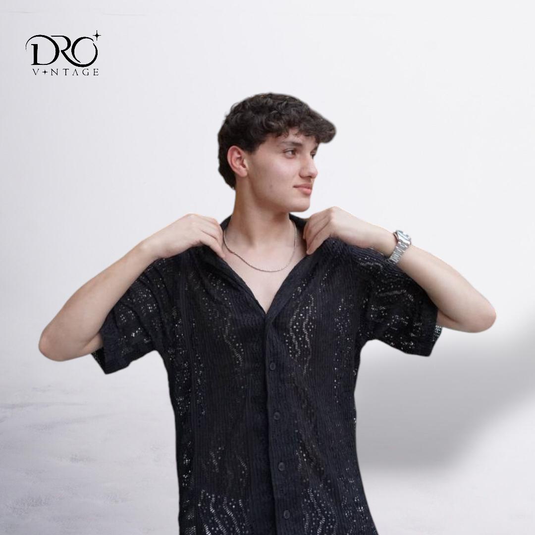Men’s Vintage Lace Button-Up Short Sleeve Shirt - DRO Vintage